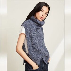 Veronica Beard Collina Turtleneck Sweater Vest Marled Blue XS/SMALL